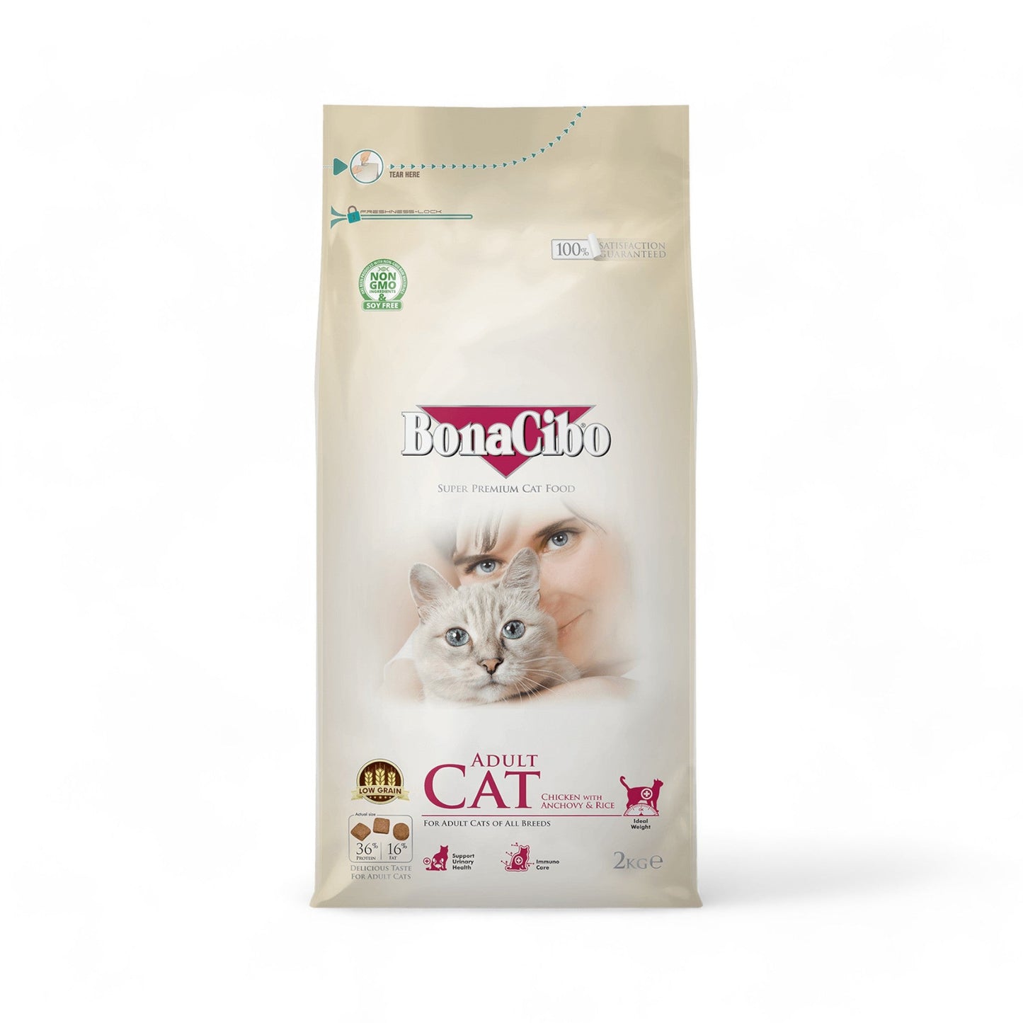 "BonaCibo Adult Cat Food – premium, nutrient-rich formula designed to support healthy digestion, a shiny coat, and strong muscles. Perfect for active and adult cats of all breeds."