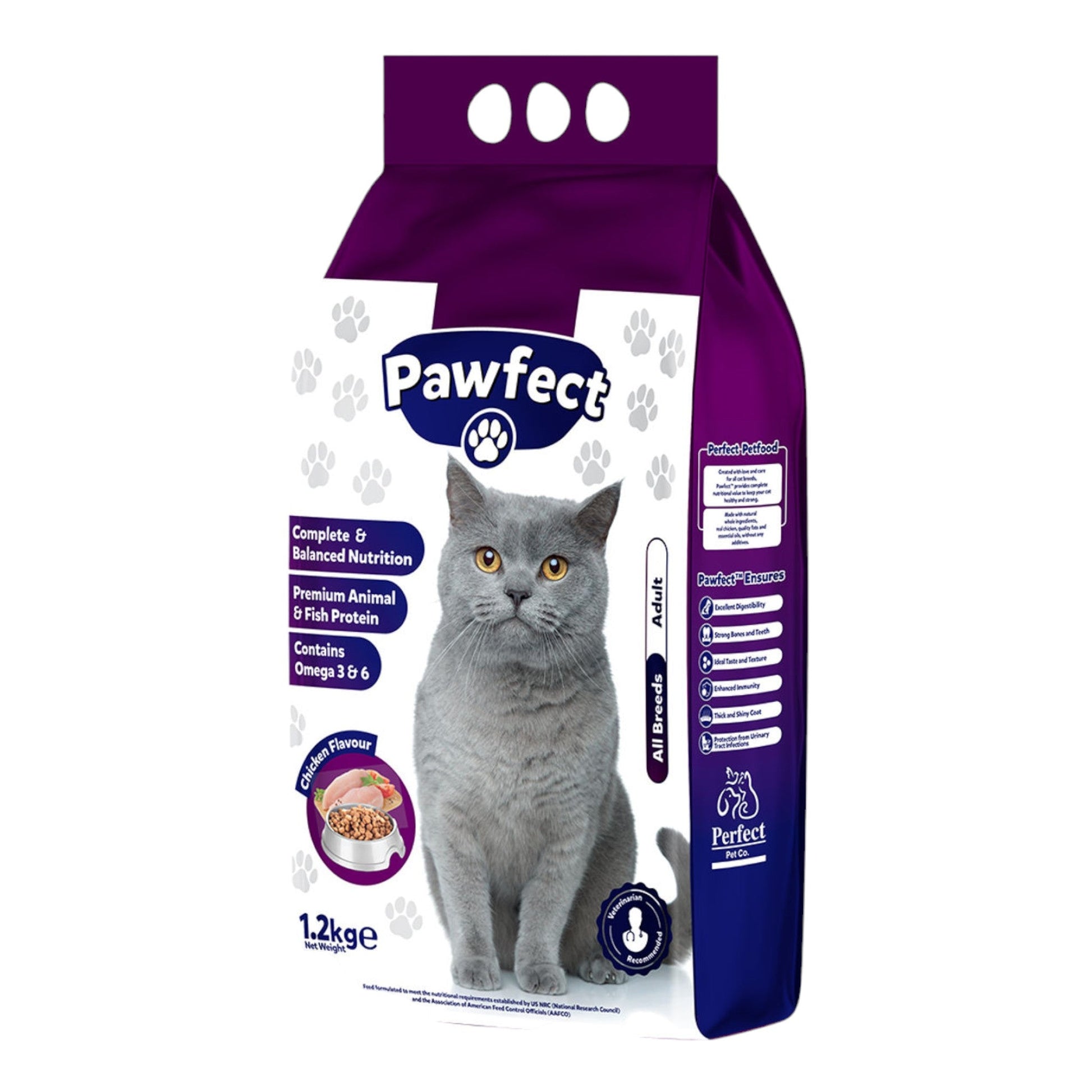 "Discover Pawfect Adult Cat Food, crafted with premium ingredients to support optimal health and vitality for your adult cat. Perfect for maintaining a balanced diet and overall well-being. Shop now!"