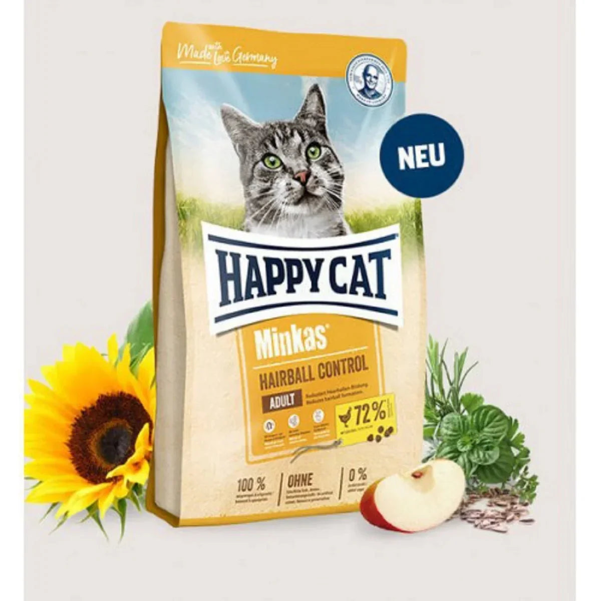 Happy Cat Dry Food Minkas Hairball Control

Pamper your cat with our Minkas Hairball Control with its full, rich taste. The delicious food is rich in Omega-3 and Omega-6 fatty acids to support a healthy coat and skin in your cat.