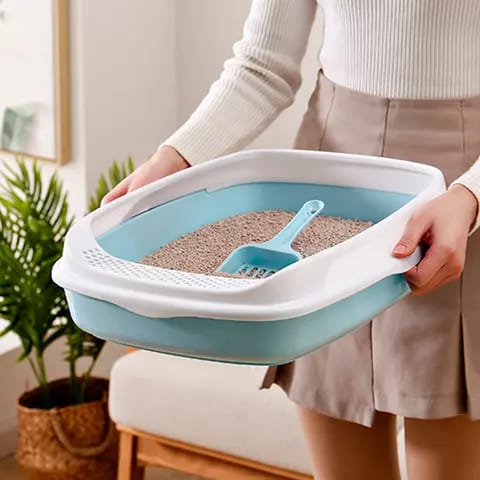 Imported Litter Tray with Side Strainer &amp; Scoop – Easy-Clean, Durable &amp; Hygienic Solution for Your Cat’s Litter Needs. Designed for convenience, this high-quality litter tray features a built-in strainer for effortless cleaning, reducing waste and keeping your cat’s space fresh. The included scoop makes maintenance hassle-free, while the sturdy, non-toxic material ensures long-lasting use. Perfect for all cat breeds, this litter tray provides a comfortable and odor-free environment for your feline f
