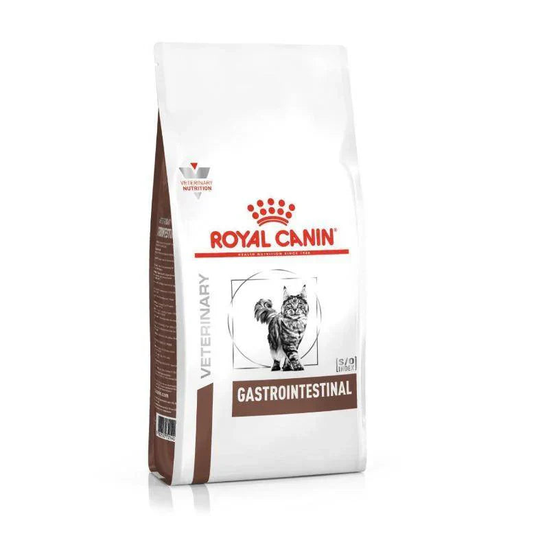 "Royal Canin Gastrointestinal Adult Cat Dry Food – specially formulated veterinary diet to support digestive health, improve nutrient absorption, and provide gentle nutrition for cats with sensitive stomachs."