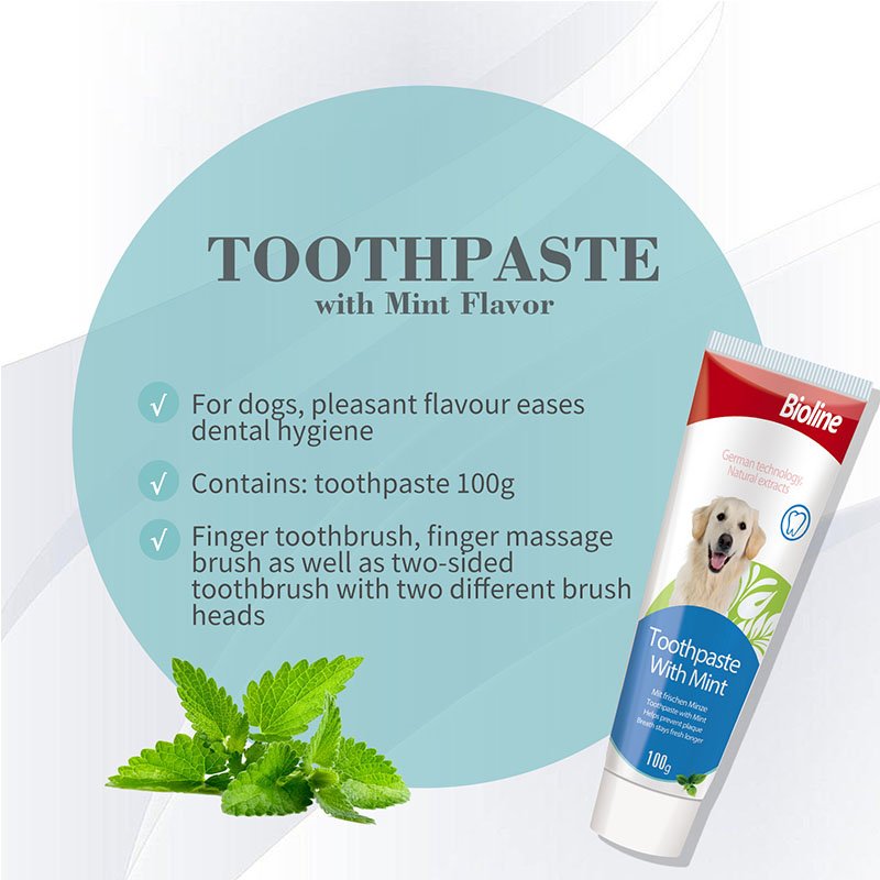 For dogs pleasant flavour eases dental hygiene.

Contains: toothpaste 100g

Finger toothbrush, finger massage brush as well as two-sided toothbrush with two different brush heads.